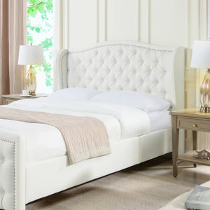 English Elm Fontana Wingback Upholstered Platform Bed Frame, Queen, Antique White Polyester