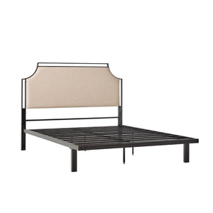 English Elm Walker Edison - Traditional Tan Upholstered Metal Queen Bedframe with Curved Corners, Removable Insert, Fire‑Resistant Fabric, Powder-Coated Steel B185P169172