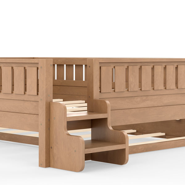 English Elm Queen Bunk Bed with Trundle Solid Pine Kids Car Themed Frame Built-in Bookshelf Natural W1580S00564