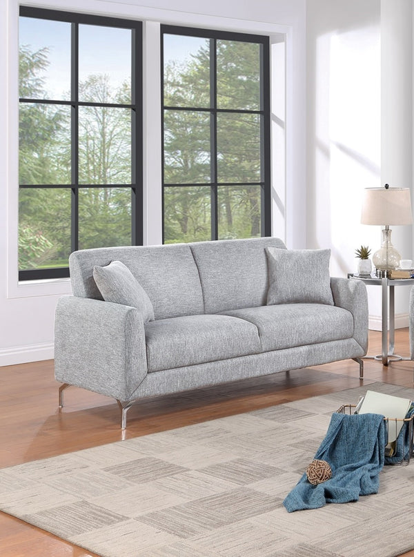 English Elm Elegant Burlap-Like 2pc Sofa Loveseat Set with Chrome Triangle Legs, Tight Seat/Back & Pillows Light Gray 75 L x 30 W x 21 H B011S01336
