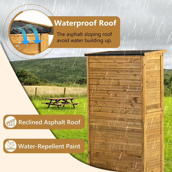 English Elm Outdoor Fir Wood Vertical Storage Shed with Lockable Door and Waterproof Sloped Roof W1422P233383