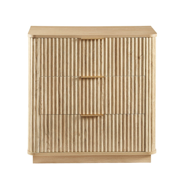 English Elm 3 Drawers Chest - Modern Curved Wave Design Nightstand For Bedroom & Living Room, Oak Finish W1820P337285