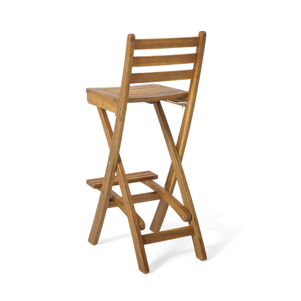 English Elm Outdoor Acacia Folding Barstools Solid Wood Teak Finish Weather Resistant Set of 2 N772P387172B