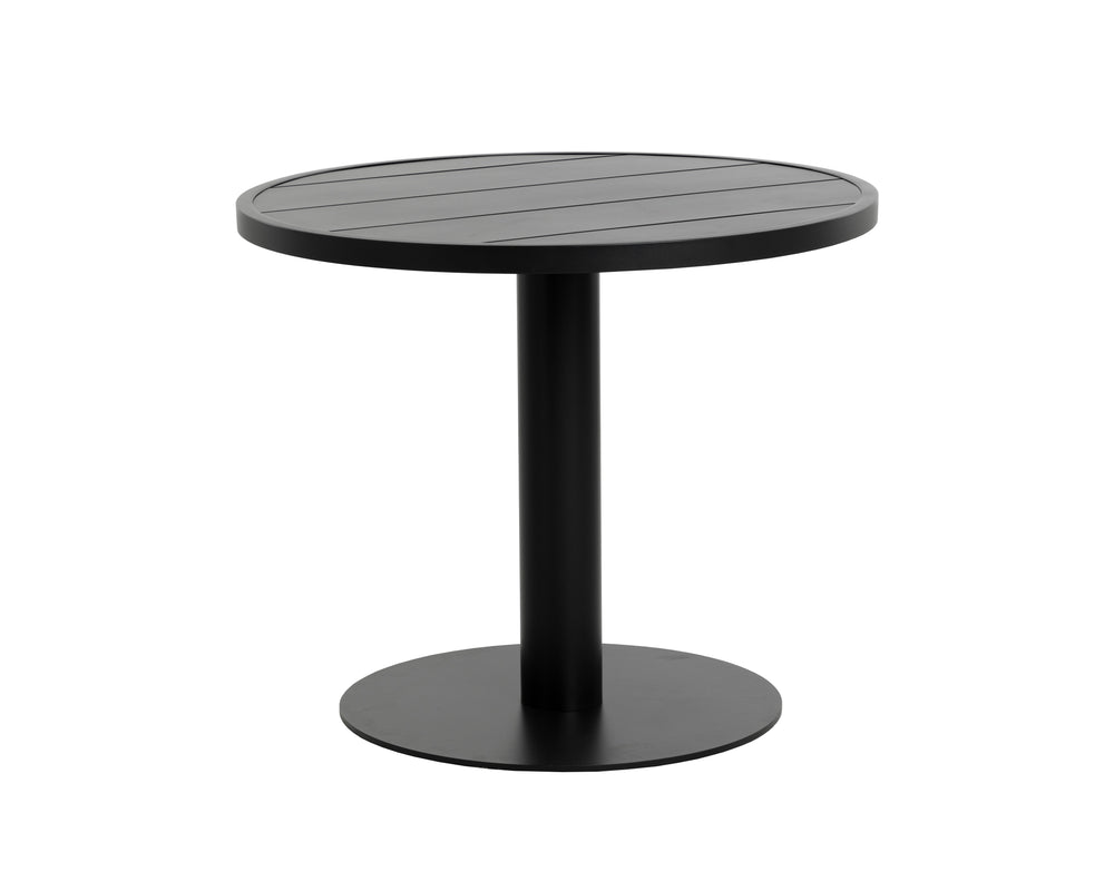 Sunpan Merano Bistro Table - Stylish Round Black Aluminium Design With Slatted Top For Modern Spaces Black Aluminum 111867