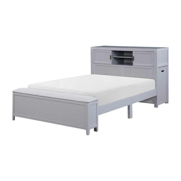 English Elm Gray Full Platform Bed with Bookcase Headboard Fold Out Desk Drawers and Footboard Bench Gray B011S02325