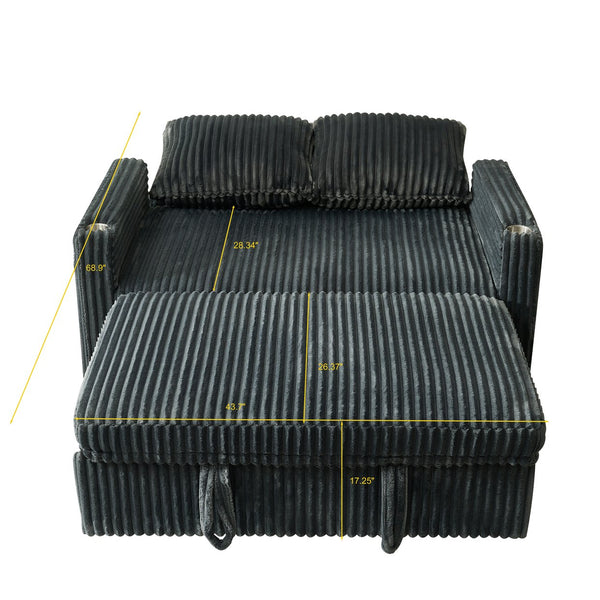English Elm 53-inch Corduroy Recliner Sofa Bed with Usb Port Five Position Backrest Adjustment W2564P335437