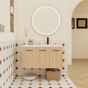 English Elm 36" Floating Bathroom Vanity Light Oak Modular Cabinet with Gel Coat Integrated Sink W3450S00082