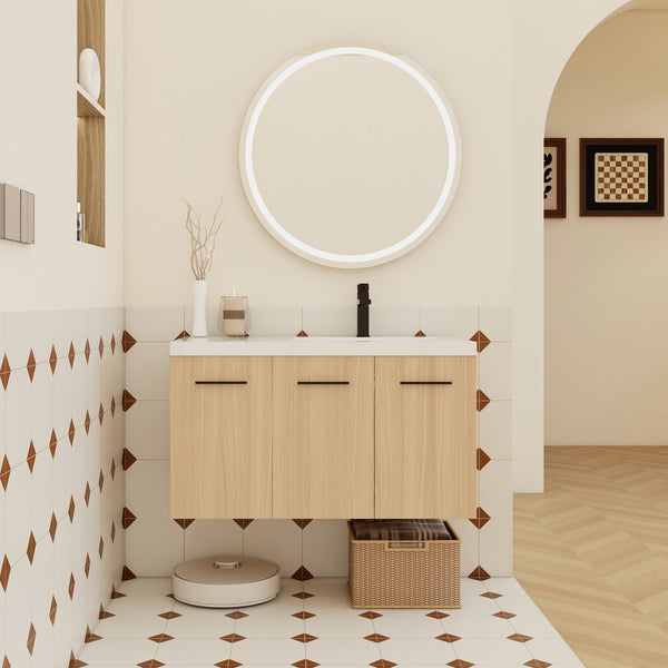 English Elm 36" Floating Bathroom Vanity Light Oak Modular Cabinet with Gel Coat Integrated Sink W3450S00082