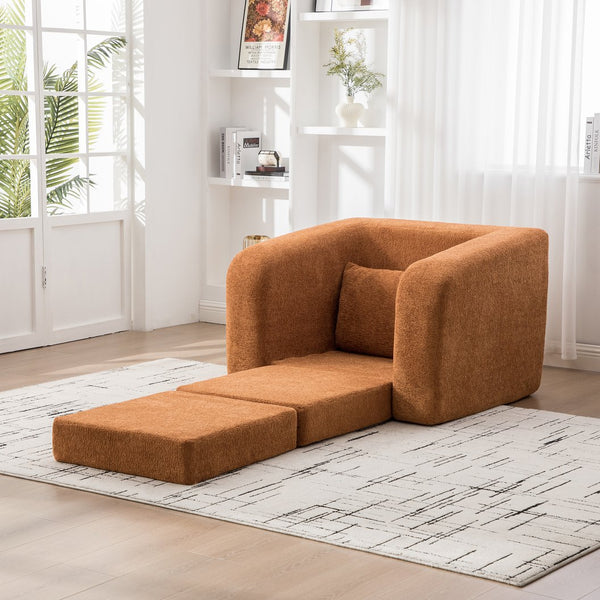 English Elm 2-piece Chenille Cloud Floor Sofa Set Convertible Sleeper Lounge for Apartment Bedroom Dorm Orange W3118S00030
