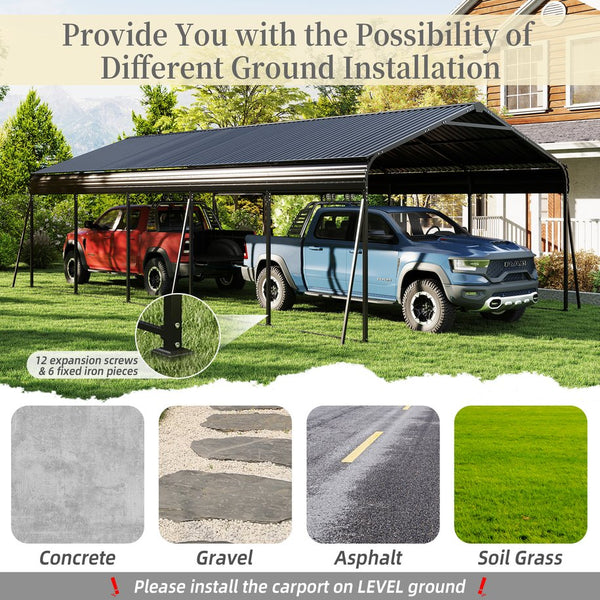 English Elm Campcraft Double Vehicle Steel Carport Uv Protected Snow Rated Outdoor Shelter W1598S00025