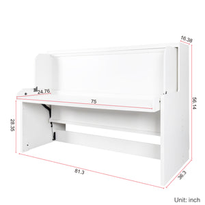 English Elm Murphy Space-Saving Bed with Built-In Desk — Foldaway Horizontal or Vertical Cabinet for Small Rooms W331S00149