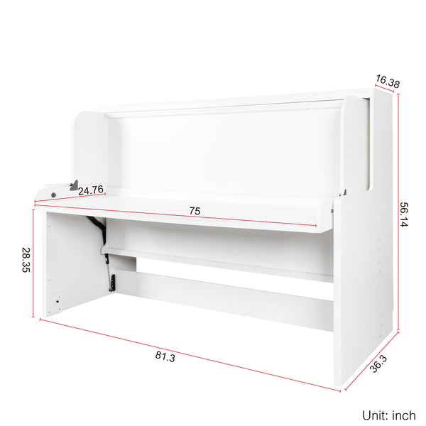 English Elm Murphy Space-Saving Bed with Built-In Desk — Foldaway Horizontal or Vertical Cabinet for Small Rooms W331S00149