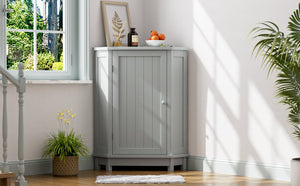 English Elm Grey Triangle Corner Bathroom Cabinet with Adjustable Shelves, MDF Storage Unit for Towels & Supplies (31.5"L x 20.28"W) N725P172615E
