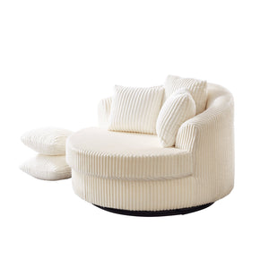 English Elm 360° 360 Swivel Round Lounge Chair Corduroy Upholstered Sculptural Seat with Removable Pillows Beige W3705S00037