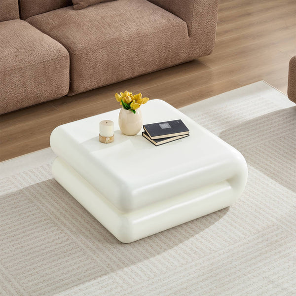 English Elm New Sculptural Fiberglass Coffee Table Low Profile Square Geometric Living Room Accent White W2085P374164