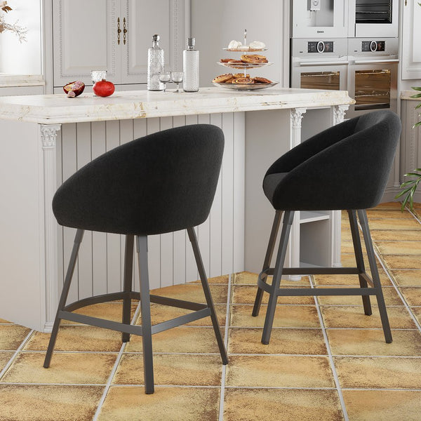English Elm Bar Upholstered Counter Stool Set of 2 with Back and Armrests, Velvet Seat, 27" Comfort Height, Durable Black T3623P407966