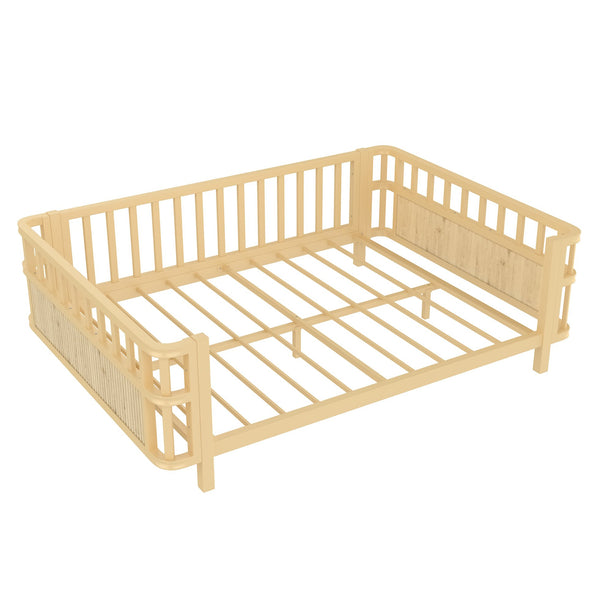 English Elm Children's Low Platform Bed Full Size Iron Wood Frame with Safety Railings for Kids W1858P390002