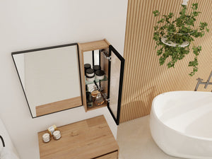 English Elm 10'' Floating Bathroom Mirror Cabinet Plywood Body Acrylic Door Adjustable Shelf W999P470297