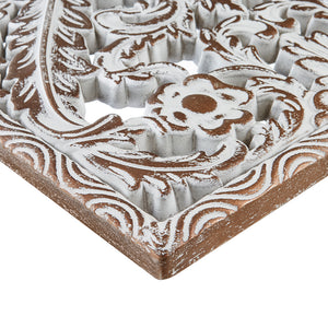 JLA Home Madison Park - Botanical Hand-Carved Lotus Wall Panels Set with Distressed Wood Finish for Rustic Home Decor and Texture Antique Brown MP95B-0364