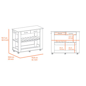 English Elm Brooklyn Rolling Kitchen Island with Two Drawers Open Shelves Rustic Farmhouse Style B128P148886