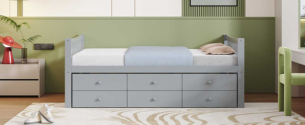 English Elm Full Size Daybed with Trundle Twin Pullout and Three Storage Drawers for Guest Rooms LP100341AAE