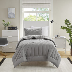 English Elm 3 Pcs King/Cal King Soft Gray Poly Jersey Comforter Set With Antimicrobial Treatment & Shams B035P319902