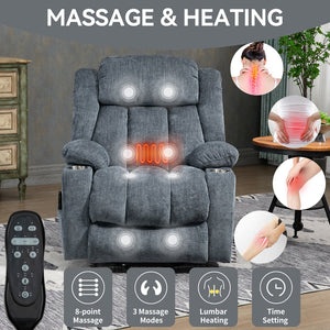 English Elm Up to 350 Lbs Chenille Power Lift Recliner with Massage Heating and Usb Charging Ports W1803S00047
