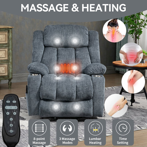 English Elm Up to 350 Lbs Chenille Power Lift Recliner with Massage Heating and Usb Charging Ports W1803S00047