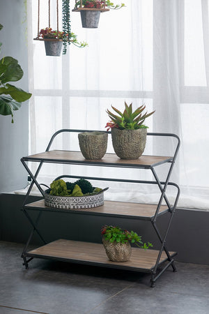 English Elm 34.3x16.9x32.7" Three Tier Fir Wood Iron Shelf Industrial Storage and Planter Stand W2078P499748