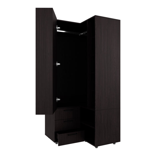 English Elm FM Compact Wardrobe with Hanging Rod, Smooth Drawers and Open Shelves for Organized Bedrooms Wenge 55 L x 22 W x 7 H B128S00185