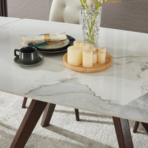 English Elm Retractable Sintered Stone Extendable Dining Table Seats 8 Modern Minimalist Base W5630P456161