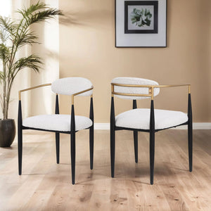 English Elm Christopher Knight Home® - Dining Chair Set Of 2 - Modern Beige Boucle Upholstered Chairs With Elegant Iron Frame Design N771P249346B