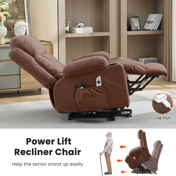 English Elm Power Lift Fabric Recliner with Heat Massage Usb Port and Remote for Seniors W1521P458854