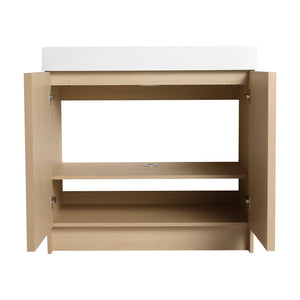 English Elm 36" Freestanding Bathroom Vanity with White Resin Sink, Soft-Close Doors, Adjustable Shelf, Modern Durable Finish W999P239161