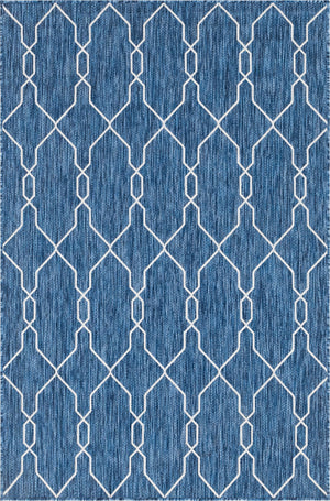 Unique Loom Outdoor Trellis Links Trellis Machine Made Trellis Rug Blue, Ivory/Navy Blue 5' 1" x 8' 0"