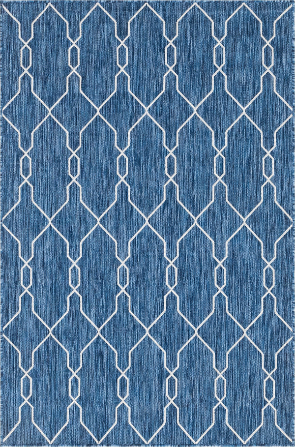 Unique Loom Outdoor Trellis Links Trellis Machine Made Trellis Rug Blue, Ivory/Navy Blue 5' 1" x 8' 0"