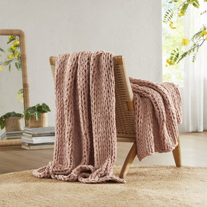 JLA Home Madison Park - Hand Made double-knit throw blanket — ultra-soft, OEKO-TEX certified, durable modern boho accent for home comfort Blush MP50-6137