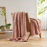 Madison Park Chunky Double Knit Casual Hand Made Chunky Double Knit Throw Blanket MP50-6137 Blush