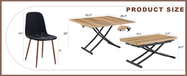 English Elm Table and Chair Set Adjustable Height Mdf Wood Grain Top with Four Linen Dining Chairs Black,Dark Walnut,Natural Wood W1151S03770