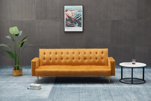 English Elm Sofa Bed Velvet Upholstered Convertible with Gold Metal Legs for Studio Spaces Ginger B205P246430