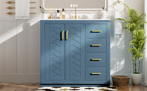 English Elm 36'' Bathroom Vanity with Ceramic Sink Combo Solid Wood Frame Soft-Closing Drawers Ample Storage Elegance Indigo N710P243327M