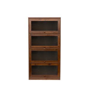 English Elm Bookcase Contemporary Glass Door Display Cabinet 4-Tier Dustproof Office Storage Shelves 31.5"L W331P195805