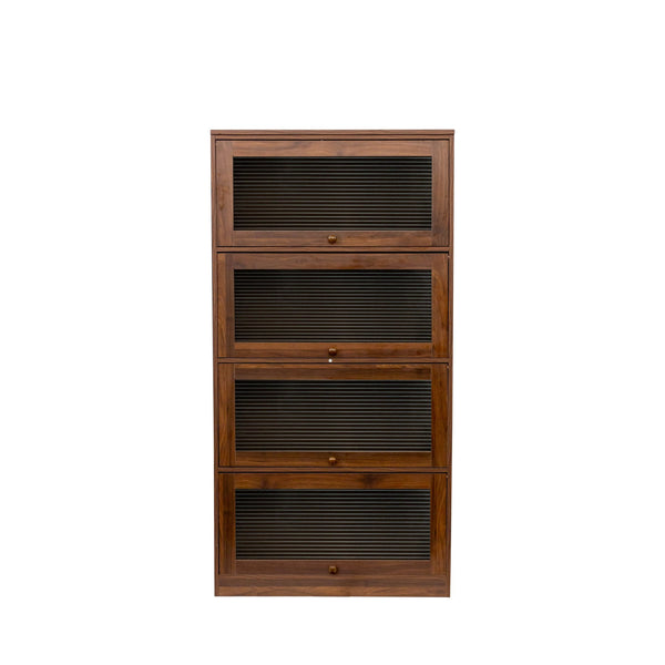 English Elm Bookcase Contemporary Glass Door Display Cabinet 4-Tier Dustproof Office Storage Shelves 31.5"L W331P195805