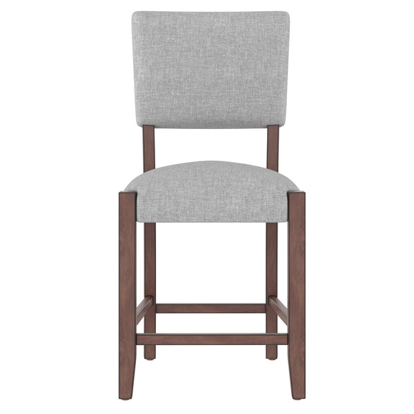 English Elm Mid Retro Counter Stools Set of 4 — Linen Upholstered Backed Bar Chairs with Solid Wood Legs, Durable 250lb Capacity Grey N752P269653E