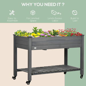 English Elm Outsunny Elevated Wooden Garden Bed With Lockable Wheels, Storage Shelf & Drainage For Easy Gardening W2225P174427-GIGA