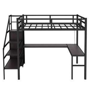 English Elm Twin Xl Metal Loft Bed With L-Shaped Desk & Usb Ports – Stylish Space-Saver For Teens & Adults! W1580S00041-GIGA