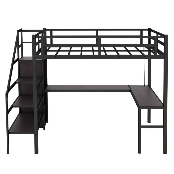 English Elm Twin Xl Metal Loft Bed With L-Shaped Desk & Usb Ports – Stylish Space-Saver For Teens & Adults! W1580S00041-GIGA