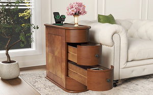 English Elm End Table With Built-In Charging Station & Storage Drawers - Fully Assembled, No Assembly Needed! W2593P289124