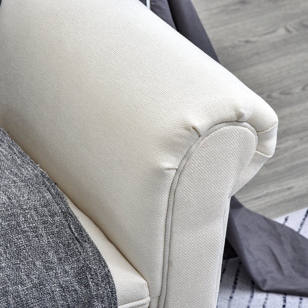 English Elm HOMCOM Upholstered Linen 52" End of Bed Bench with Armrests, Padded Ottoman Seat and Under-Storage Cream White W2225P217017