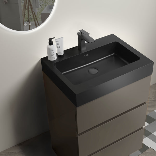 English Elm Alice 24" Gray Bathroom Vanity With Large Storage, Modern Matte Black Sink, Eco-Friendly Design W1865S00028
